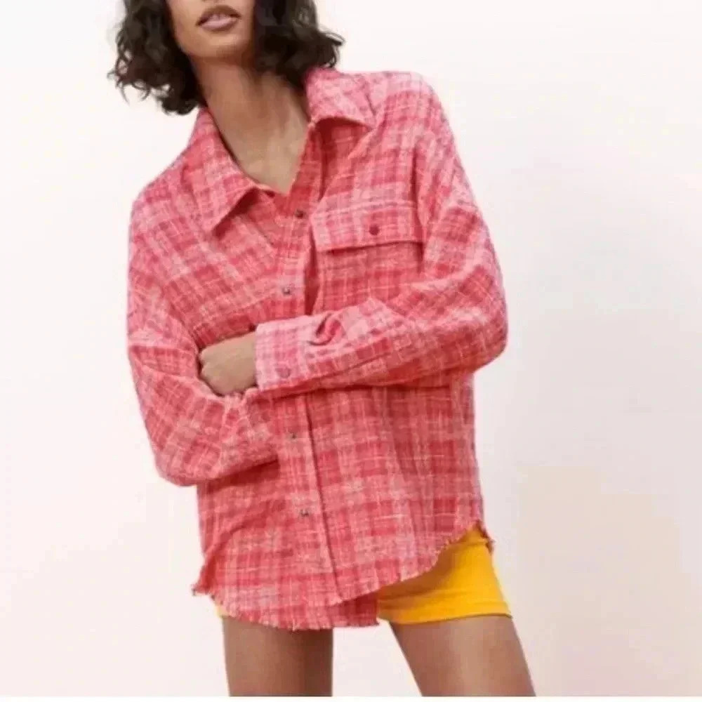 Zara Textured Pocket tweed Overshirt Sz L